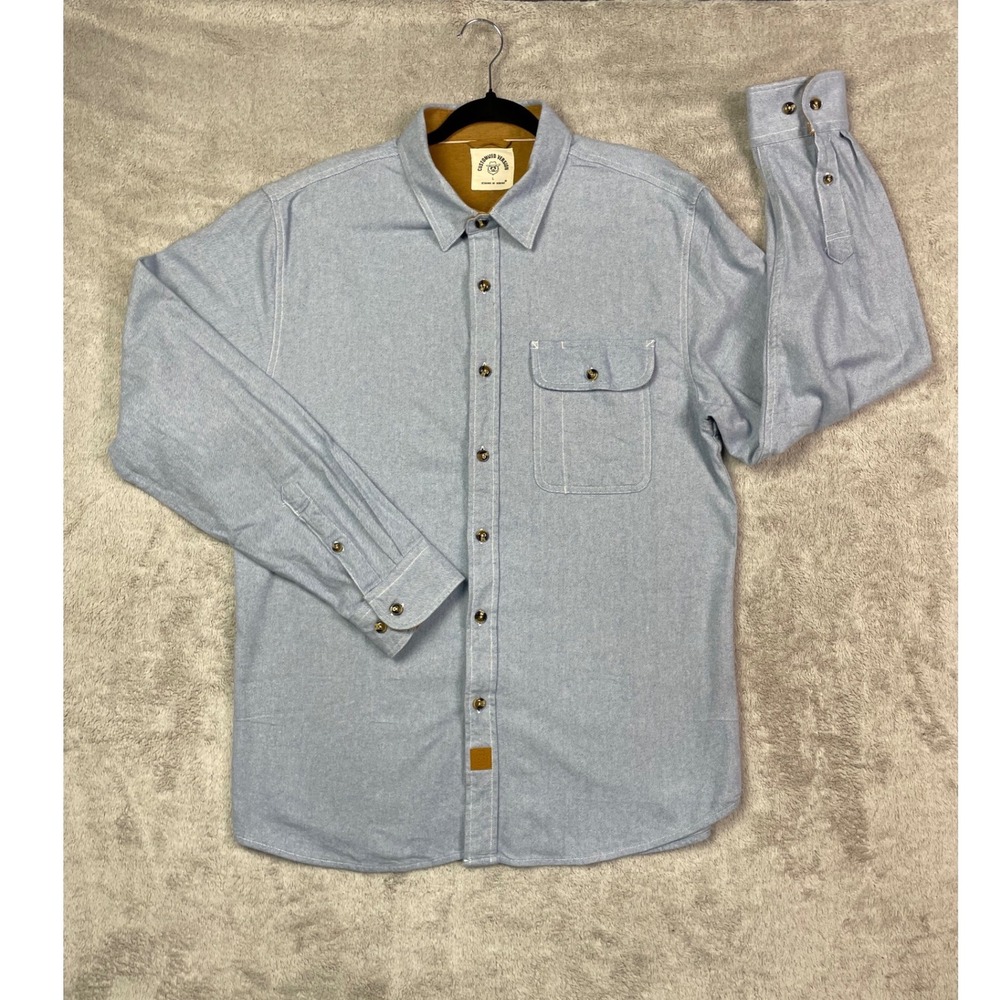 Dubinik Mens Large L Flannel Shirt Blue Corduroy Collar Lined Cuff Workwear